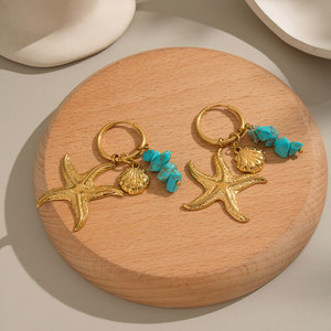 Pendientes de Turquesa de Verano de Acero Inoxidable 316L con Baño de Oro Fino de 14k y 18k, Estilo Hawaiano, Venta al por Mayor para Mujer - Product Image 5