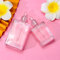 Bouteilles Compte-Gouttes en Verre Rectangulaires Plats de Luxe 15ml 30ml 50ml 100ml avec Collier Transparent Cristal pour Sérum Huile Essentielle