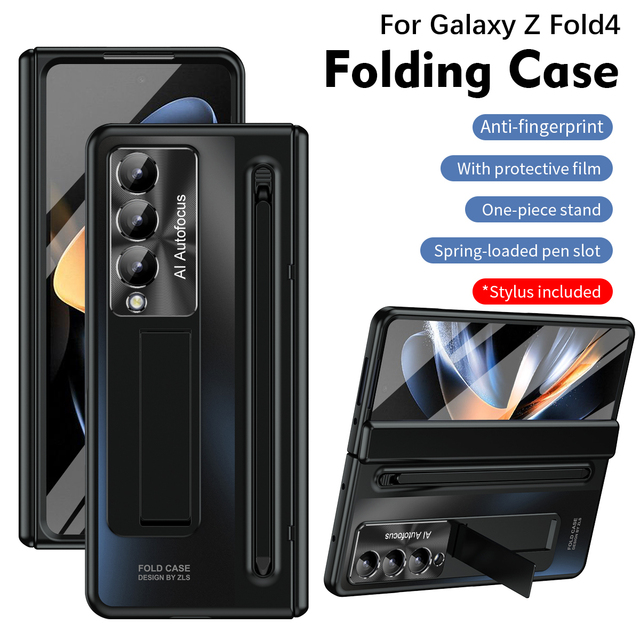 S-Pen Slot Folding Phone Case, Shockproof Built-in Bracket Fashion Design Cover for Samsung Galaxy Z Fold 4 5 6 7