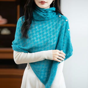 Automne Hiver 100% Pure Laine Châle Écharpe Col Haut <span class=keywords><strong>Tricot</strong></span> Cowl Manteau avec Motif Imprimé Polyvalent Chaud Épaule Accessoire - Product Image 4