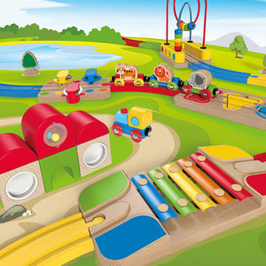 Ensemble de <span class=keywords><strong>Train</strong></span> de piste <span class=keywords><strong>en</strong></span> <span class=keywords><strong>bois</strong></span> <span class=keywords><strong>en</strong></span> vrac, jouets à fentes avec pont <span class=keywords><strong>en</strong></span> brique rouge, accessoires d'extension de chemin de fer, activités pour enfants - Product Image 3