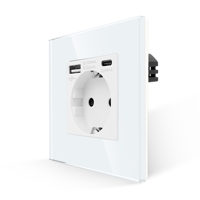 US Standard 16 a Home  Electric Light Switch Wall Outlet Switch Electric White with Usb A+C Wall Switch Socket