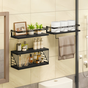 Étagère murale flottante rustique avec garde-corps, 3 pièces, pour chambre à coucher, salon, salle de bain <span class=keywords><strong>et</strong></span> <span class=keywords><strong>cuisine</strong></span>, étagère murale en <span class=keywords><strong>bois</strong></span> - Product Image 2