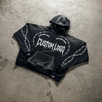 Sweat-shirt à capuche noir personnalisé pour homme avec surpiqûres contrastées et motif brodé abstrait – Fabrication OEM/ODM