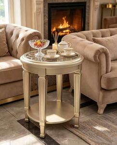Table d'appoint ronde en verre couleur or champagne avec étagère inférieure pour salon - Product Image 3
