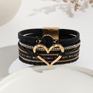 Wrap <b>Bracelets</b> Women's PU <b>Leather</b> Heart Shape Gold Plated Bohemia Style Fashion String <b>Bracelets</b> Gift Jewelry - Product Image 1