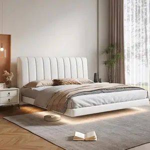 Floating modern soft white bed Italian style minimal design shape Kingkong leather bed