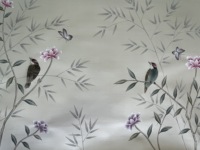 Papier peint de luxe en soie véritable peint à la main, motif de fleurs de magnolia, style chinoiserie, pour salon