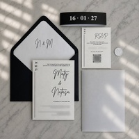 Conjunto de Invitaciones de Boda Minimalistas en Negro con Funda de Papel Vellum, Sello de Cera y Tarjeta RSVP con Código QR, Decoración de Lujo para Eventos de Boda