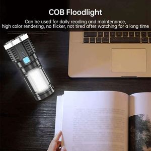 New 4LED <b>Rechargeable</b> <b>Flashlight</b> COB Side Light Long-range Spotlight Battery LED Display Multifunctional Strong Light <b>Flashlight</b> - Product Image 3