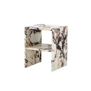 Italy Luxury Furniture Calacatta Viola Bella Bedside Table High End Marble Bed Side Table
