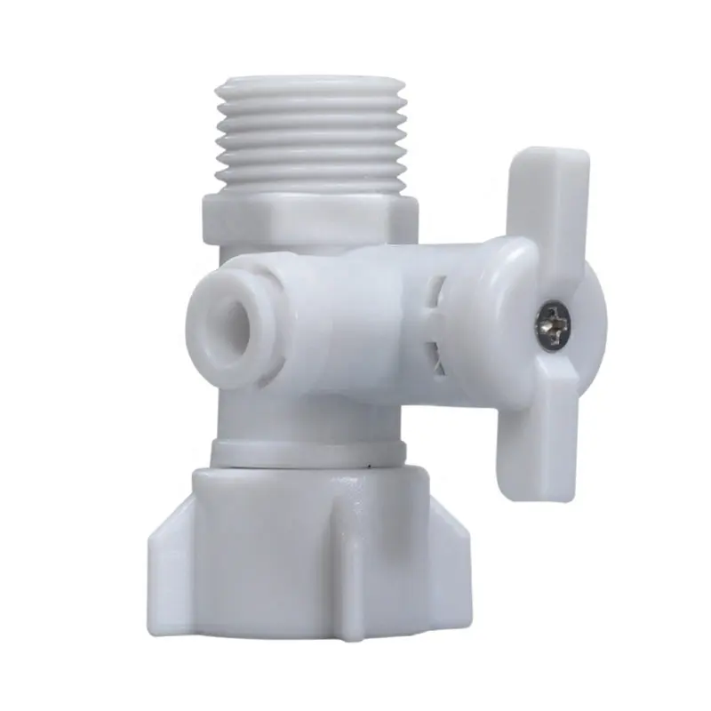 plastic quick fitting pipeline connector RO filter part 1/2'' screw thread 1/4' OD tube three way water feed adapter ball valve