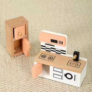 EDULAND OEM ODM Ensemble de meubles miniatures en bois de <span class=keywords><strong>simulation</strong></span>, 34 pièces, jouet maison de poupée, jeu de rôle pour enfants, jouets éducatifs Montessori - Product Image 4