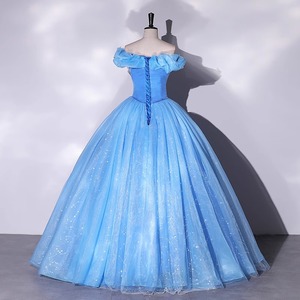 Blue Off The Shoulder Empire Waist Evening Gown Puffy Skirt Wedding Dress - Product Image 4