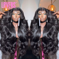 Perruque de cheveux humains vierges brésiliens non traités Lavers Hair, double épaisseur, longue, ondulée, avec dentelle HD indienne transparente sans colle