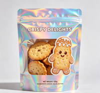 Sacs en aluminium personnalisés pratiques avec fermeture éclair holographique et fenêtre transparente, pochettes verticales pour biscuits de haute qualité