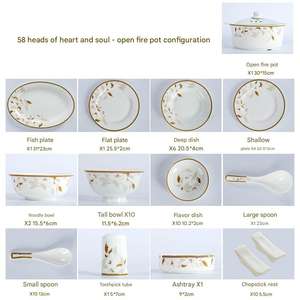 Service de table de luxe en porcelaine fine de Jingdezhen, 58 pièces, avec bols et assiettes de style chinois à motifs dorés en relief, pour hôtels - Product Image 6