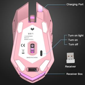 Chuột Sạc USB Có Đèn Nền Quang Học Dễ Thương Chuột Hồng Phụ Nữ Chuột Không Dây - Product Image 5