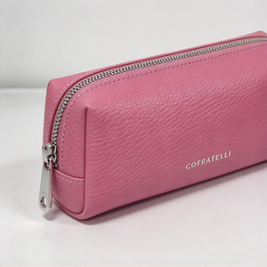 Pink Faux Leather Cosmetic Pouch, Portable Travel Makeup <b>Bag</b> With <b>Zipper</b> For Daily <b>Storage</b> - Product Image 3
