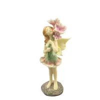 EV13125A Groothandel Tuin Decor Mooi Resin Fairy Meisje Met Bloem Beeldjes Miniatuur Fairy Standbeeld