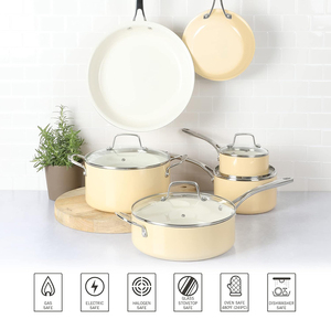 Juego de ollas y sartenes de aluminio de 8 piezas con revestimiento cerámico de alta calidad, tapa de vidrio y mango de acero inoxidable. - Product Image 4
