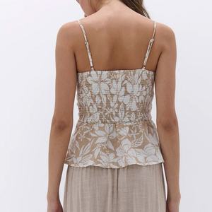 Top en coton lin personnalisé de haute qualité, imprimé hawaïen, à découpes, à volants, style camisole - Product Image 3