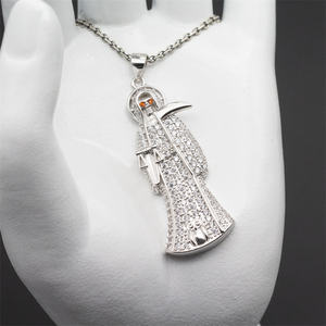 Collar con colgante <span class=keywords><strong>de</strong></span> plata <span class=keywords><strong>de</strong></span> ley 925 auténtica, colgante <span class=keywords><strong>de</strong></span> <span class=keywords><strong>muerte</strong></span> Santa, joyería Punk antigua Retro <span class=keywords><strong>de</strong></span> plata tailandesa para hombre - Product Image 5