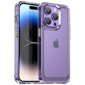 透明硬透明亚克力手机外壳适用于iPhone 11 12 13 14紫色外壳15 pro max plus手机外壳