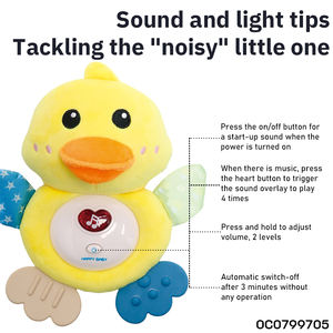 Accesorios Sensoriales Eléctricos para Dormir por la Noche, Máquina de Sonido de <span class=keywords><strong>Ruido</strong></span> <span class=keywords><strong>Blanco</strong></span>, Juguete de Peluche Musical de Pato para Bebés de 0 a 24 Meses con Mordedor - Product Image 4