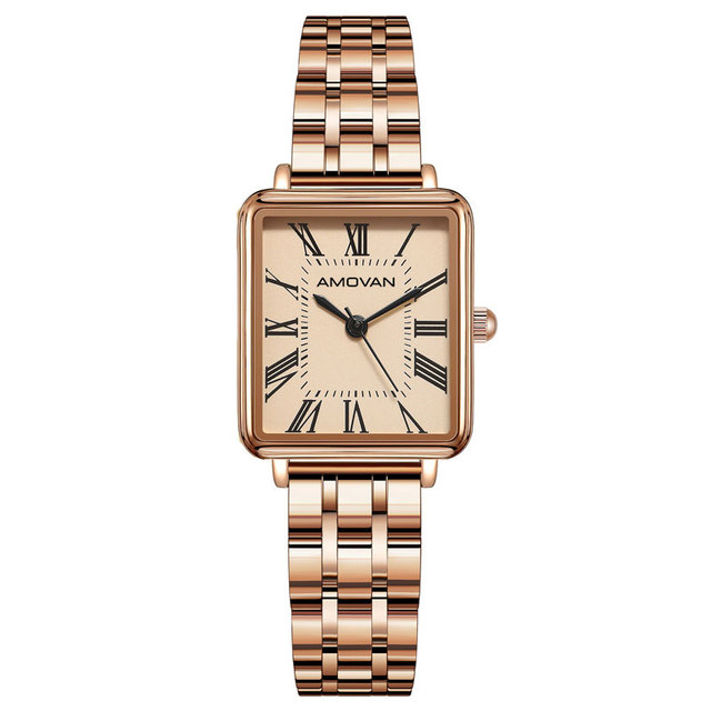 Quartz Watch with Square Case and Stainless Steel Band Simple Analog Display Fashionable Design Seiko Movement