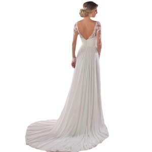 White V-Neck Long Sleeve A-Line Wedding Dress With Backless Design And Lace Details For Bridal Wear - Product Image 5