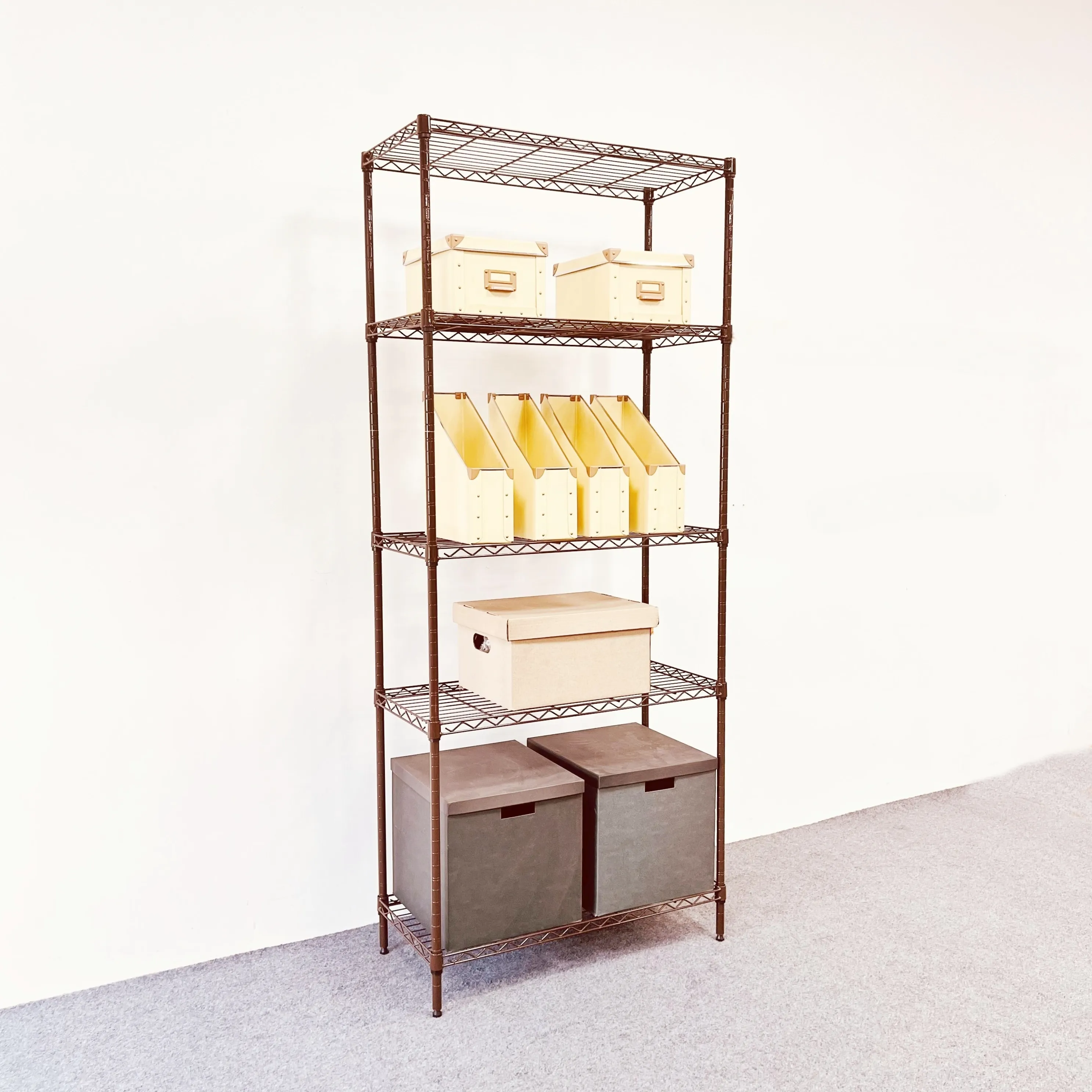 مجموعة رفوف تخزين رفوف منزلية للاستخدام المكتبي الخفيف بطلاء مسحوق الشوكولاتة