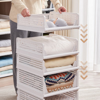 Organisateur de rangement pliable et réglable pour tiroir, étagère de placard empilable, bac de rangement coulissant en plastique pour vêtements