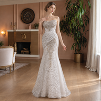 Robe de mariée sirène 2-en-1 avec jupon détachable, ornée de sequins et de perles, décolleté cœur, traîne, collection 2026, sur mesure, vente en gros