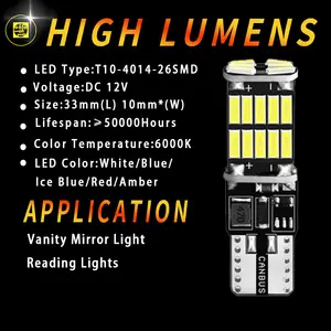 HOLY T10-4014-26SMD-Canbus Available Led Bulb T10 194 168 W5W 4014 Canbus Reading Park Turn Signal Light Led Car