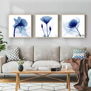 Wholesale Modern Abstract Paintings Blue Flickering Flower Canvas Wall Art Gallery Wrapped Grace Floral Pictures on Canvas