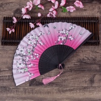 Éventail pliant en bambou de style chinois ancien HZ pour femmes, motif fleur de pêcher, petit artisanat pour accessoires de photographie, rétro classique
