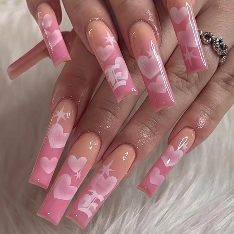 LEMEIZ Press-On-Nägel In Schwarz Mit Glitzer & Rosa-French-Tips – Coffin-Form, 24 Stück In 12 Größen, Inkl. Zubehör