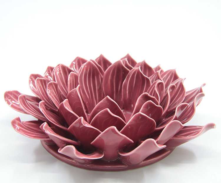 Portavelas de cerámica con forma de flores hechas a mano de Color Rosa y Rojo esmaltado, portavelas de porcelana de gran tamaño de 9,8 pulgadas para Decoración