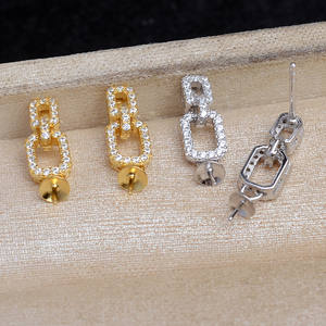 Accessoires DIY en argent S925 avec zircon, boucles d'oreilles en argent de 10-12 mm avec boucle d'oreille creuse pour la fabrication de bijoux en perles - JG5982 - Product Image 1