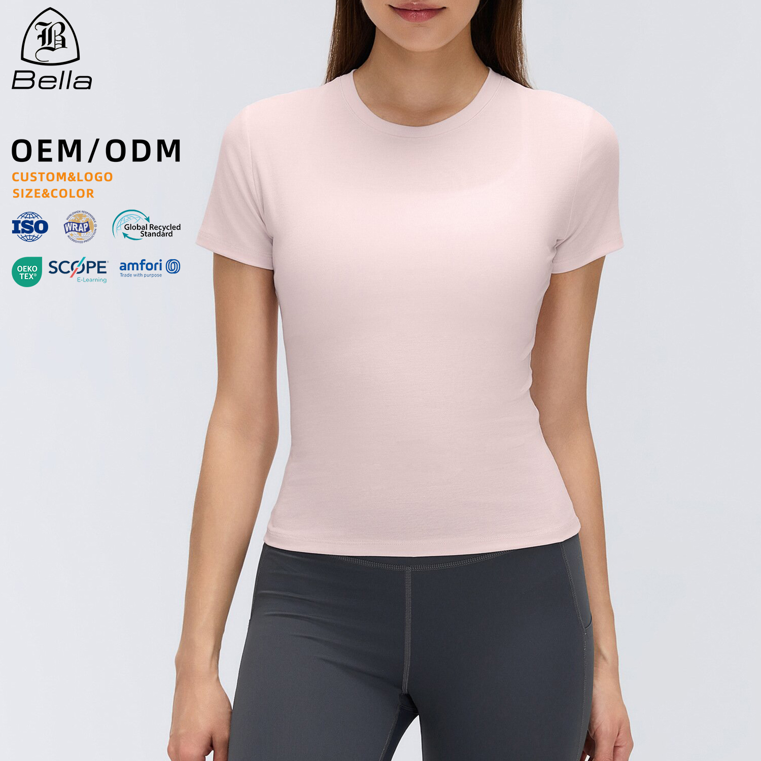 OEM Custom Women Quick Dry Sports T-shirt Short Sleeve Round Neck Yoga Tops Breathable Running Gym Wear Fitness Activewear