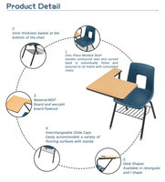 Mobilier scolaire style moderne pour étudiants chaise de formation en plastique avec table d'écriture en bois matière plastique