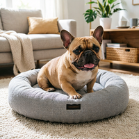 Lit pour chien rond en tissu lin gris personnalisé, moderne et tendance, Yang Yang Pet
