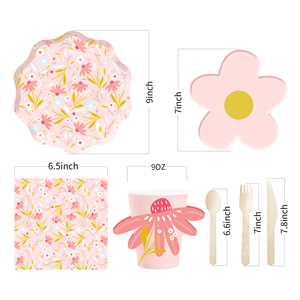 DAMAI - Juego de Platos de Papel Florales Vintage con Borde Dorado, Platos Desechables Florales para Decoraciones de Baby Shower - Product Image 3