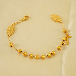 Bracelets religieux en acier inoxydable 316L plaqué or 14k 18k avec breloques, chapelet, bracelet Vierge Marie pour femmes et hommes - Product Image 1