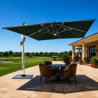 Parasol de terrasse inclinable multi-angles en aluminium avec plateau de fixation supérieur, garnitures en aluminium et manivelle en aluminium