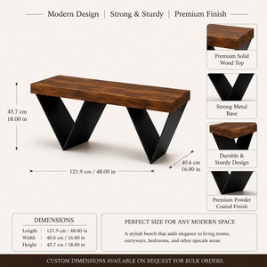 Banc en V avec base sculpturale, assise rembourrée confortable pour salon, chambre, entrée et espaces commerciaux - Product Image 2