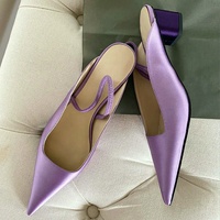 Nouvelle mode bas prix microfibre royal violet bout pointu sangle arrière slingbacks outwear fête mariage talon bas femmes pompes