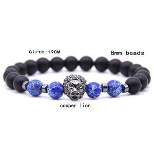 Pulsera elástica con cuentas de cabeza de león negro para hombre, cuentas de ágata de ónix negro mate de 8mm, Chakra curativo, ansiedad, alivio del estrés, Reiki, Yoga - Product Image 3
