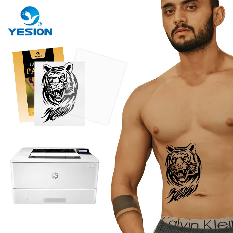 Yesion papel de transferência printable para tatuagem, papel de transferência personalizado, branco, decalque temporário, deslizante de água